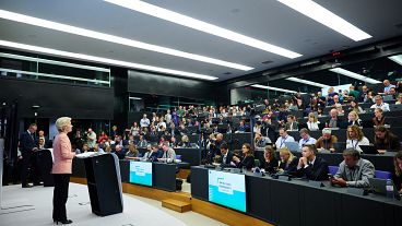 Ursula von der Leyen, president of the European Commission, presents the new members of her team