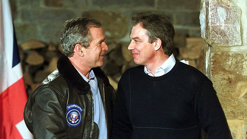 G.W.Bush amerikai elnök és Tony Blair brit miniszterelnök, 2003