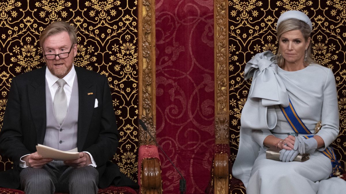 Dutch King Willem-Alexander, seated next to Queen Maxima, outlines the new government's policy plans and budget for the coming year in The Hague, Netherlands, 17 Sept 2024