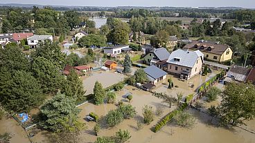 An aerial view of a flooded neighbourhood in Bohumin, Czech Republic, Tuesday, Sept. 17, 2024