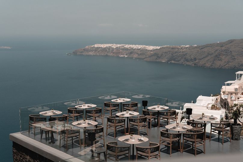 MAVRO restaurant has the most glorious view of the Aegean - and Santorini's famous sunsets