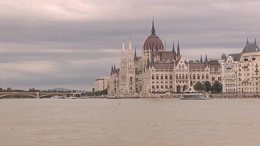 Hungarian Parliament building on the Danube River in Budapest, Hungary.