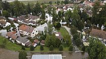 A view of flooded streets in Plav, Czech Republic.