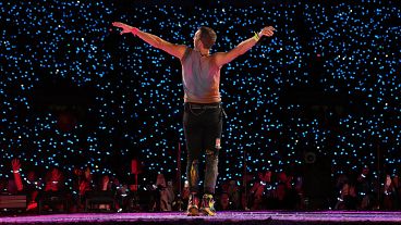 Chris Martin of Coldplay performs at the Rose Bowl, Saturday, Sept. 30, 2023, in Pasadena, Calif.