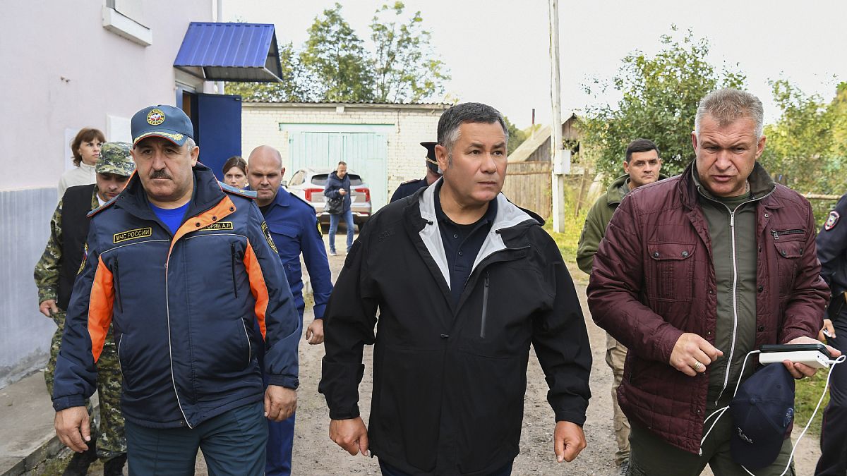 Tver region governor Igor Rudenya arrives to attend a meeting of the operational headquarters in Toropets.