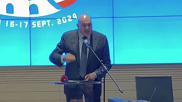 Le ministre italien de la Défense Guido Crosetto s'exprime lors de la conférence européenne sur la défense aérienne et antimissile, le mercredi 18 septembre 2024, à Rome