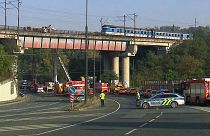 Rescue teams working at site of the accident