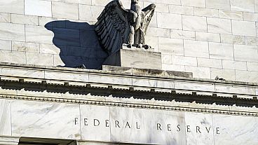 FILE - A detail of the Federal Reserve building in Washington is shown on Nov. 16, 2020. (AP Photo/J. Scott Applewhite, File)