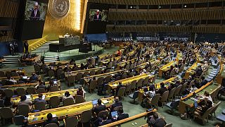 António Guterres, Segretario generale delle Nazioni Unite, parla durante la 79ª sessione dell'Assemblea generale delle Nazioni Unite, martedì 10 settembre 2024.