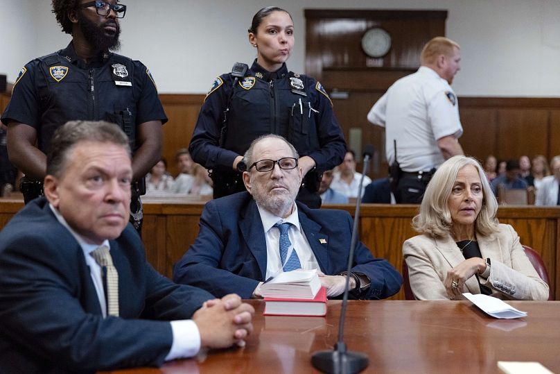 Harvey Weinstein, center, appears in criminal court in New York, Wednesday, Sept. 18, 2024