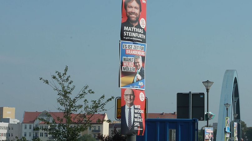 Carteles de la campaña electoral en Frankfurt an der Oder.