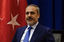 Turkey's Foreign Minister Hakan Fidan looks on during a meeting with U.S. Secretary of State Antony Blinken in New York, Friday, Sept. 22, 2023. (Bing Guan/Pool Photo via AP)