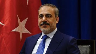 Turkey's Foreign Minister Hakan Fidan looks on during a meeting with U.S. Secretary of State Antony Blinken in New York, Friday, Sept. 22, 2023. (Bing Guan/Pool Photo via AP)