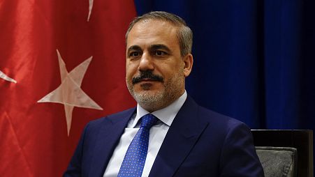 Turkey's Foreign Minister Hakan Fidan looks on during a meeting with U.S. Secretary of State Antony Blinken in New York, Friday, Sept. 22, 2023. (Bing Guan/Pool Photo via AP)