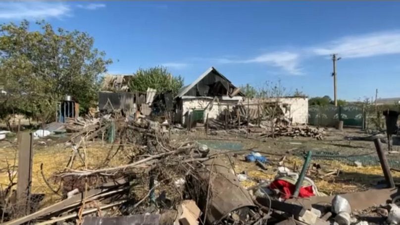 A house is destroyed after Russian strikes on Zaporizhzhia.