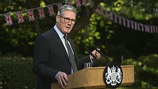 Prime Minister Keir Starmer delivers a speech in the garden of 10 Downing Street, London, Tuesday Sept. 17, 2024