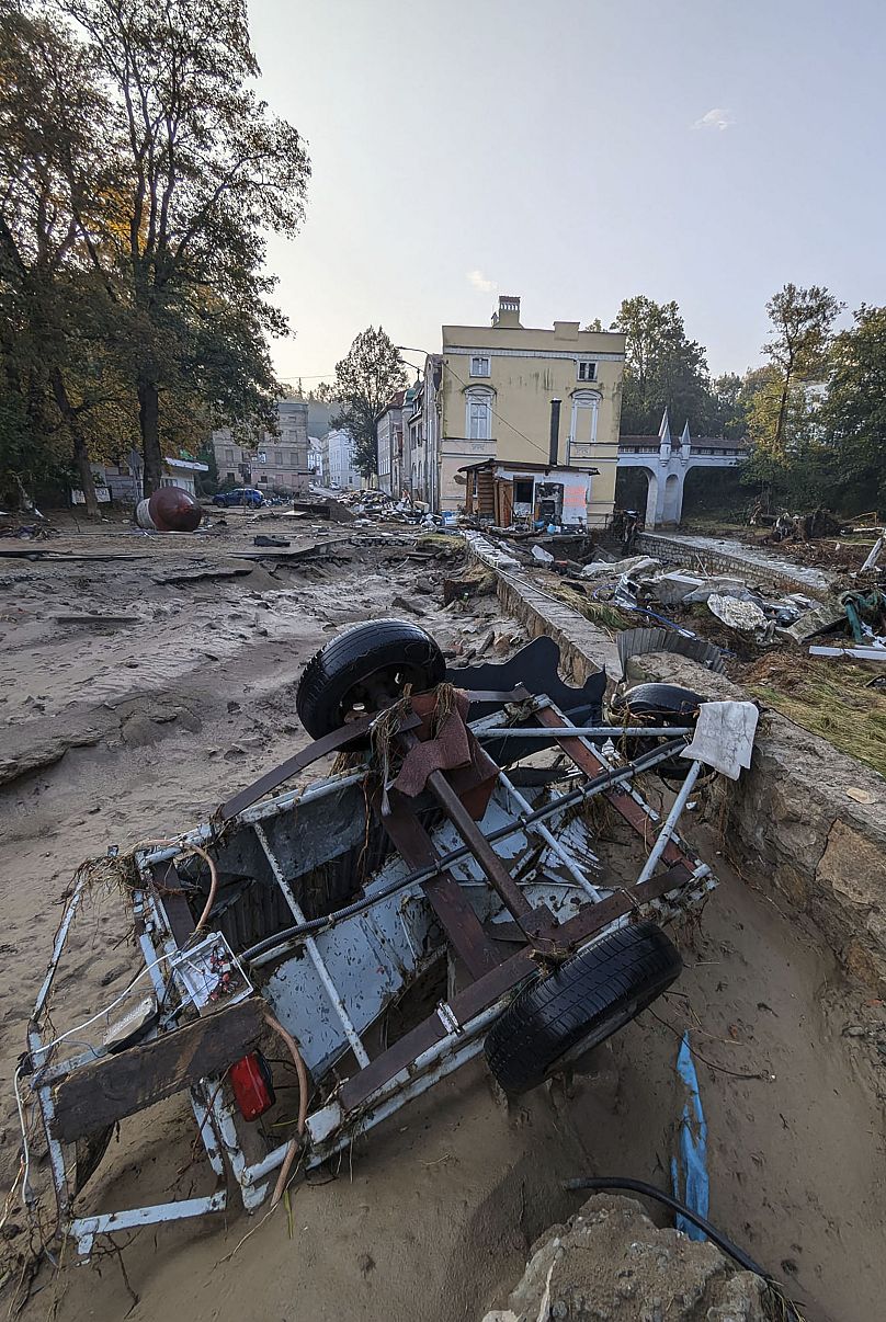 Les dégâts causés par les inondations dans le sud-ouest de la Pologne, à  Lądek-Zdrój, en Pologne, le 19 septembre 2024.