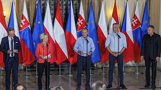 EU chief von der Leyen attends a joint press conference after meeting in Wroclaw, Poland, Thursday, Sept. 19, 2024. 