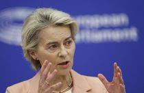 European Commission President Ursula von der Leyen presents her new team for her next five-year tenure at the head of the bloc, Tuesday, Sept. 17, 2024, in Strasbourg.