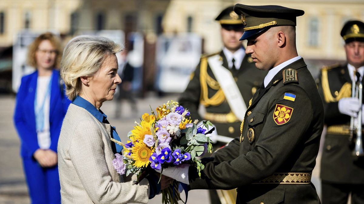 Ursula von der Leyen'in Ukrayna'nın başkenti Kiev'e gerçekleştirdiği ziyaretten bir görüntü, 20 Eylül 2024