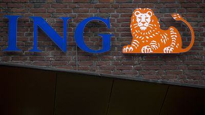 The logo of Dutch ING sits on one of it's bank buildings in Amsterdam, Netherlands, on Jan. 9, 2014.