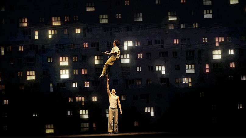 Actors perform during a rehearsal of La Haine musical show, in Tremblay en France, Tuesday, 17 September 2024.