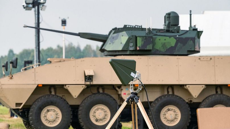 A tank is seen at a NATO military exercise on 19 September 2024.