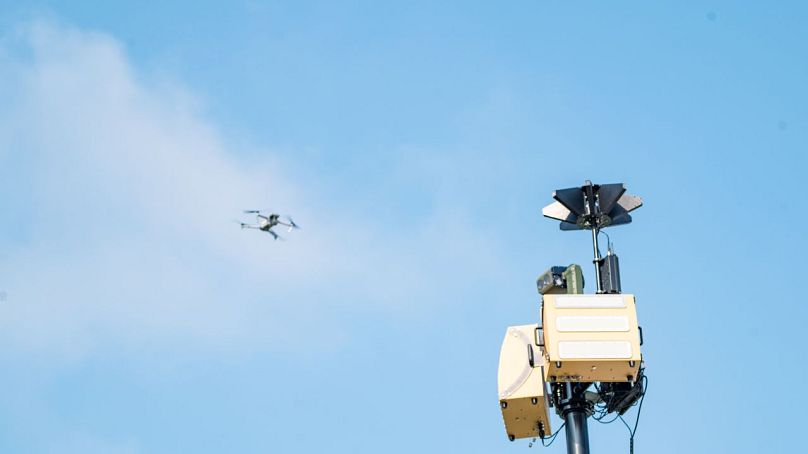 A drone seen flying at a NATO military exercise on 19 September 2024. 