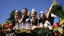 The Oktoberfest hosts arrive for the start of the 189th 'Oktoberfest' beer festival in Munich, Germany, Saturday, Sept. 21, 2024.