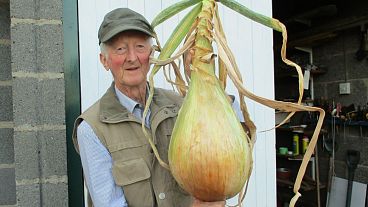 Peter con una delle sue impressionanti verdure giganti.