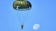 Parachutists jump over Ginkel Heath Netherlands, Sept. 21, 2024, to mark the 80th anniversary of an audacious by unsuccessful World War II mission codenamed Market Garden.