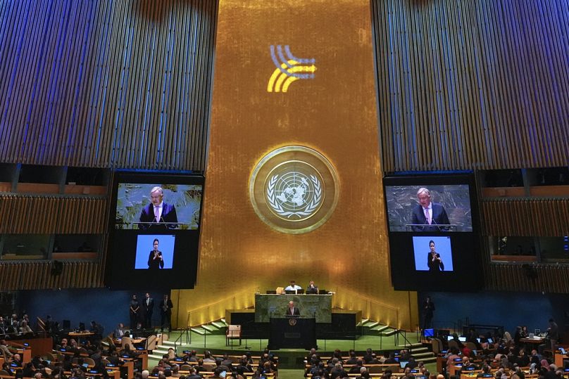 António Guterres, United Nations Secretary-General, speaks to the United Nations General Assembly during the Summit for the Future.