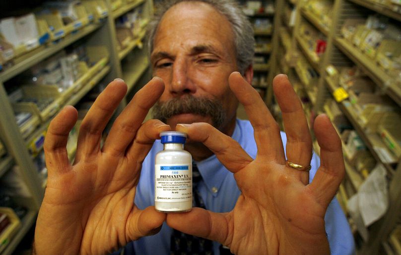 FILE: Dr Joe Guglielmo, chairman of the Department of Clinical Pharmacy at the UCSF School of Pharmacy, holds a bottle of Primaxin, March 2007