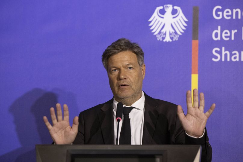 Robert Habeck durante uma conferência de imprensa em Xangai, China, no sábado, 22 de junho de 2024