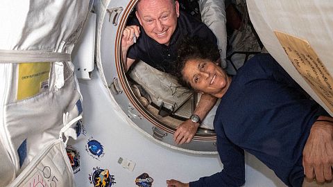 STILL of Boeing Crew Flight Test astronauts Butch Wilmore, left, and Suni Williams 