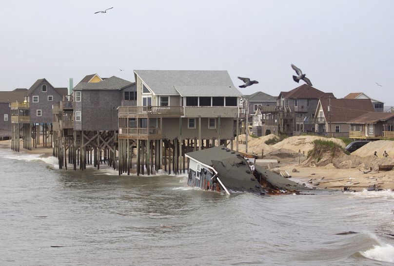 An unoccupied, privately owned house in Rodanthe, N.C., just south of Rodanthe Pier, collapsed into the ocean early on the morning of 28 May, 2024.