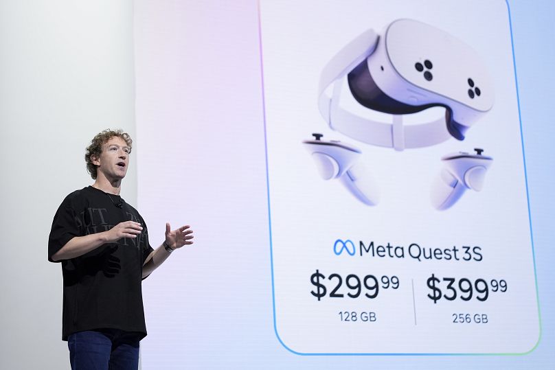 Mark Zuckerberg, Menlo Park, Kaliforniya'da düzenlenen Meta Connect konferansında Meta Quest 3S hakkında konuşuyor, 25 Eylül 2024