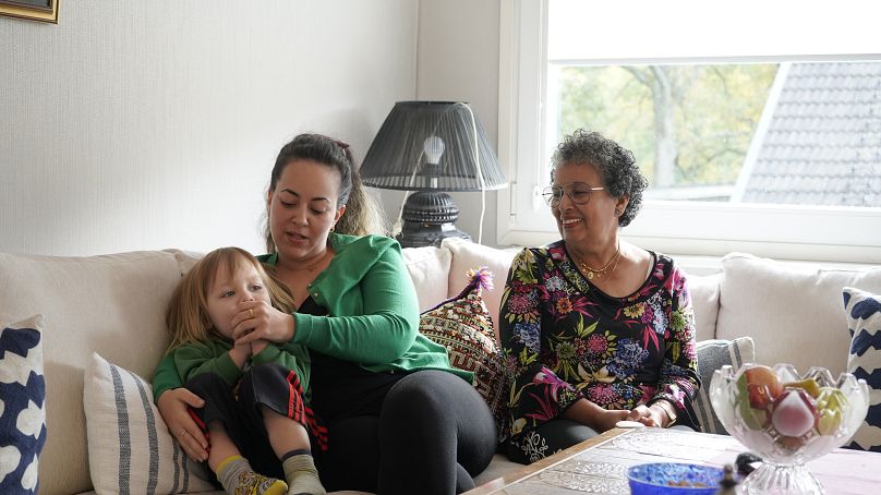 Maria Karlsson with her son, Liam, and her mother, Zhor.