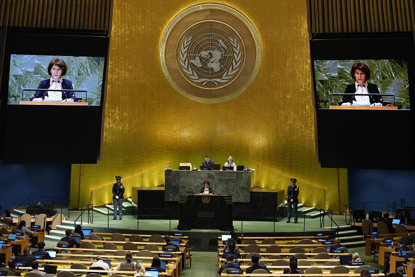 Gordana Siljanovska Davkova, presidente da Macedónia do Norte, discursando na ONU