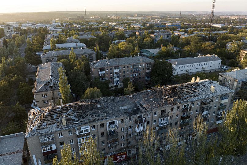 A residential building is seen heavily damaged after a Russian airstrike in Kramatorsk, September 25, 2024