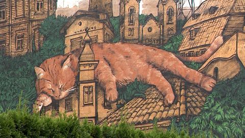A magnificent mural in honour of Peach, the cat