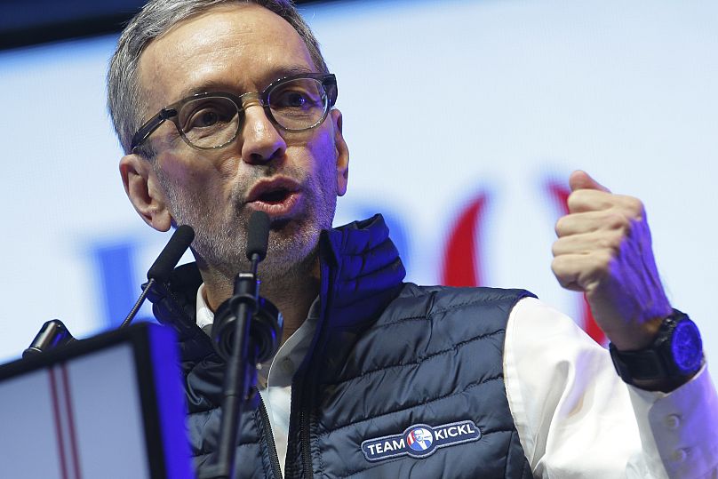 Herbert Kickl, who has led the Freedom Party since 2021, speaks at a campaign event in Vienna, September 27, 2024