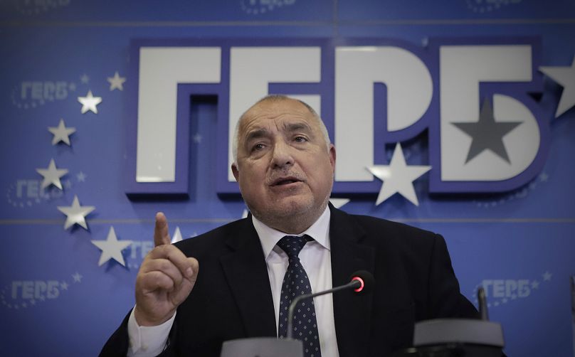 Boyko Borissov, leader du parti de centre-droit GERB, s'exprime lors de son premier briefing après avoir remporté les élections législatives, à Sofia, mercredi 5 avril 2023.