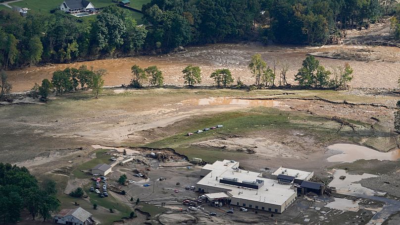  Flood-damaged Unicoi County Hospital in the aftermath of Hurricane Helene in Erwin, Tennessee. 