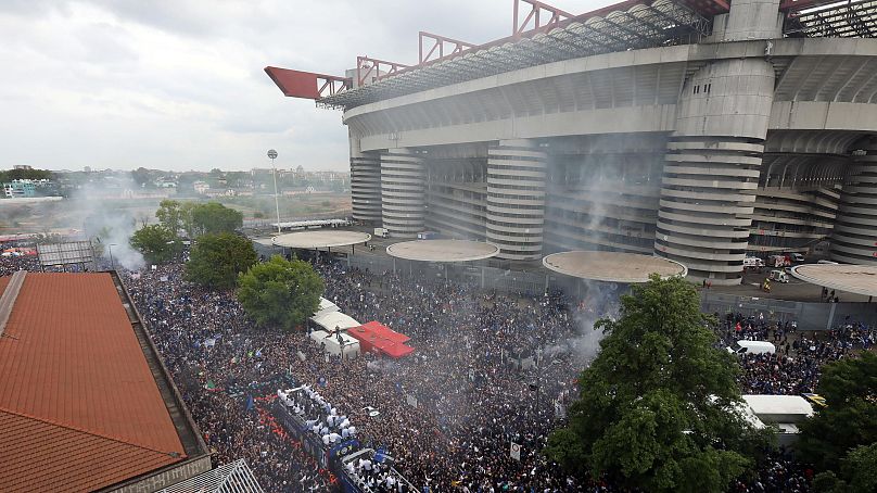 A milánói Giuseppe Meazza stadion és környéke 2024. április 28-án.