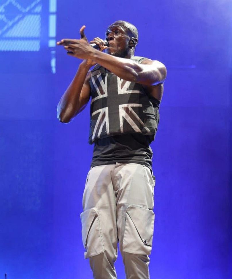 Stormzy wore one of the vests from the Banksy collection at Glastonbury