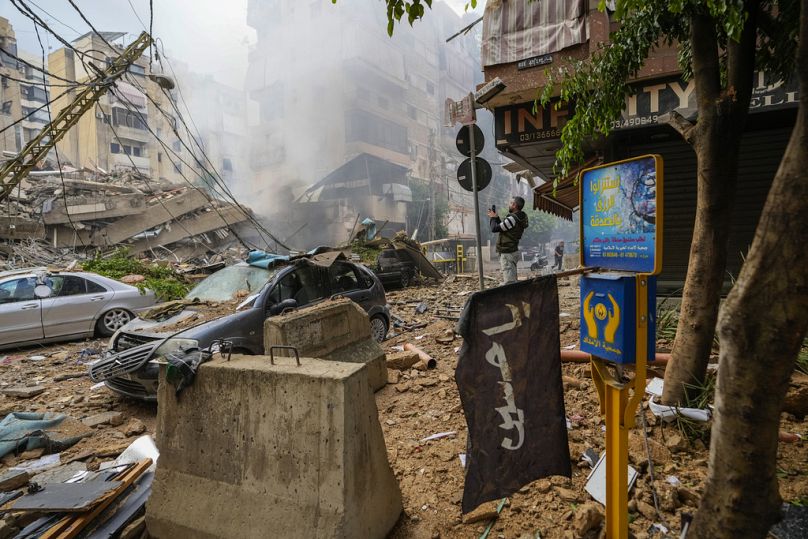The aftermath of an Israeli airstrike in a southern suburb of Beirut.