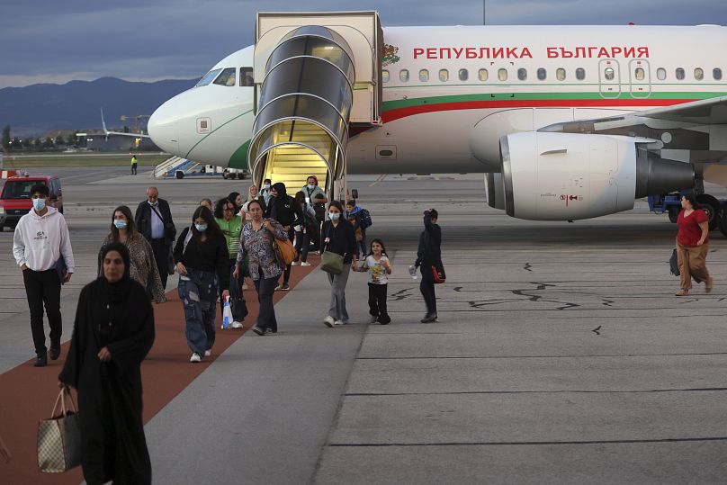 Bulgarian evacuees return to Bulgaria with the Bulgarian government jet with 89 passengers on board.