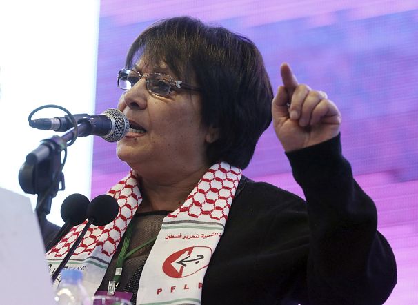 Leila Khaled, membre éminent du Front populaire de libération de la Palestine (FPLP), à Ankara, en Turquie, le 11 février 2018