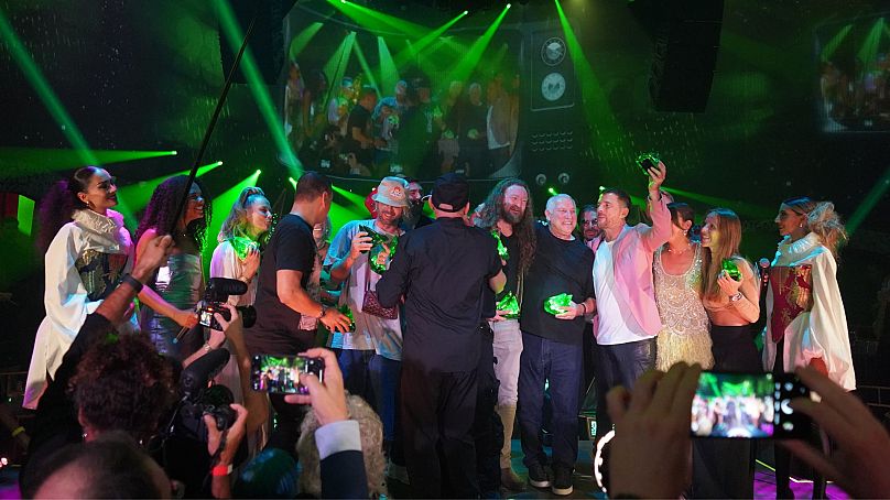 The winners of the DJ Awards 2024 gather onstage for a photo 